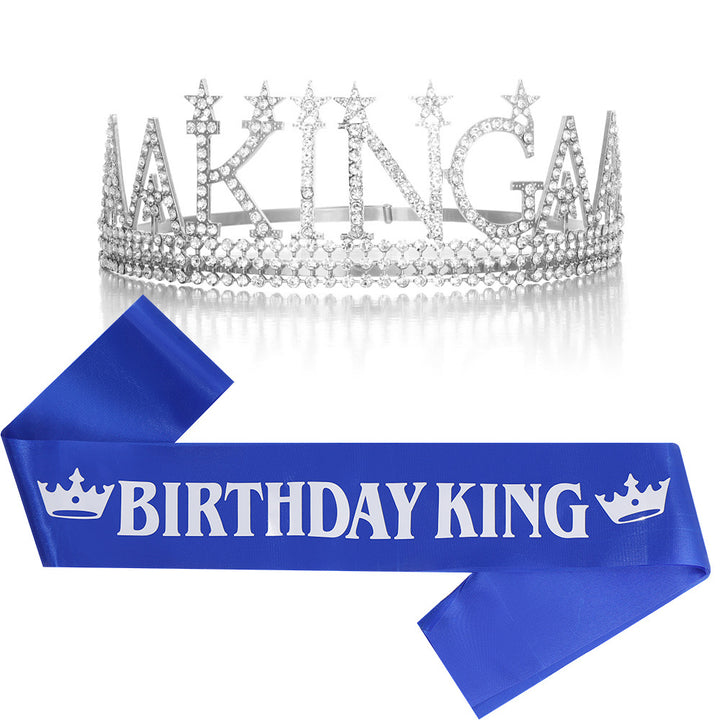 Ladies Glittering Birthday Crown with a Regal "Birthday King" Sash Set Bowlift