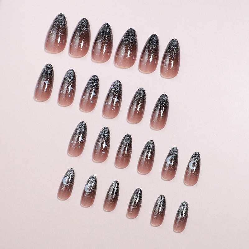 Artistic Ombre Press-On Nail Set with Celestial Design Bowlift