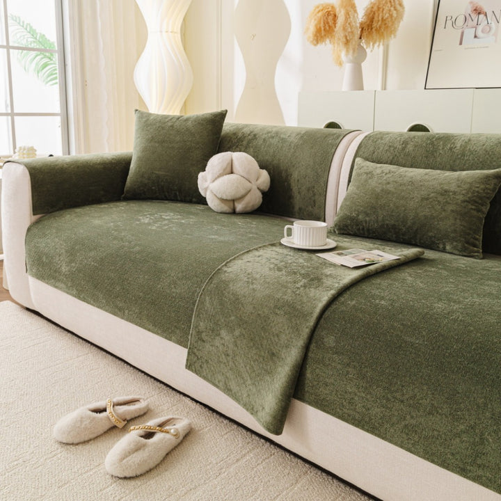 Stretch fitted reversible sofa slipcover with non slip backing and plush microfleece Bowlift