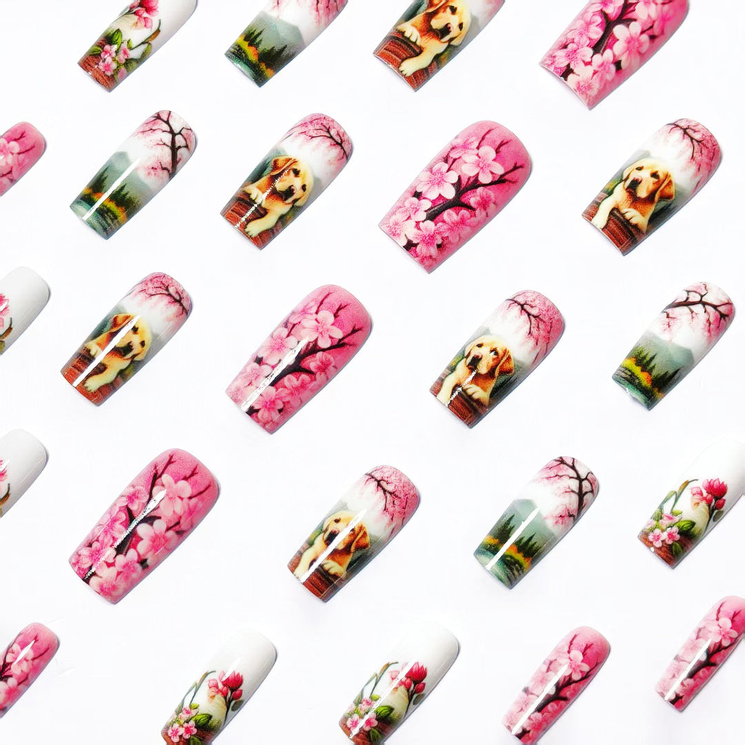 Artificial nails with floral and animal motifs Bowlift