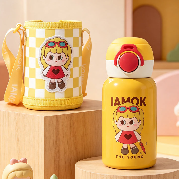 Women's insulated bottle with practical carrying strap and playful design Bowlift