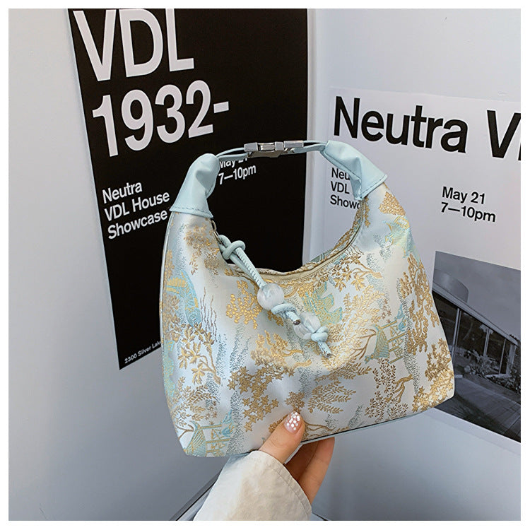 Floral-Patterned Handheld Evening Bag Bowlift
