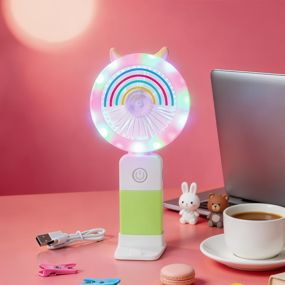 Women's Portable LED Hand Fan with Creative Light Effects Bowlift
