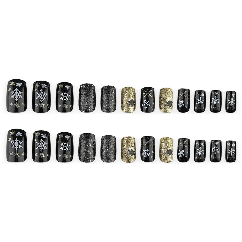 Creative artificial nails with sparkling glitter and festive winter design Bowlift
