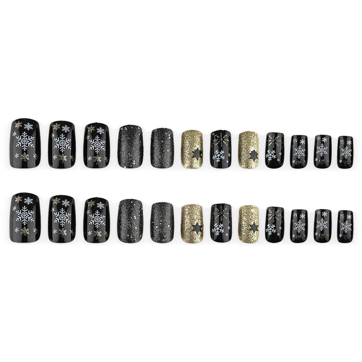 Creative artificial nails with sparkling glitter and festive winter design Bowlift