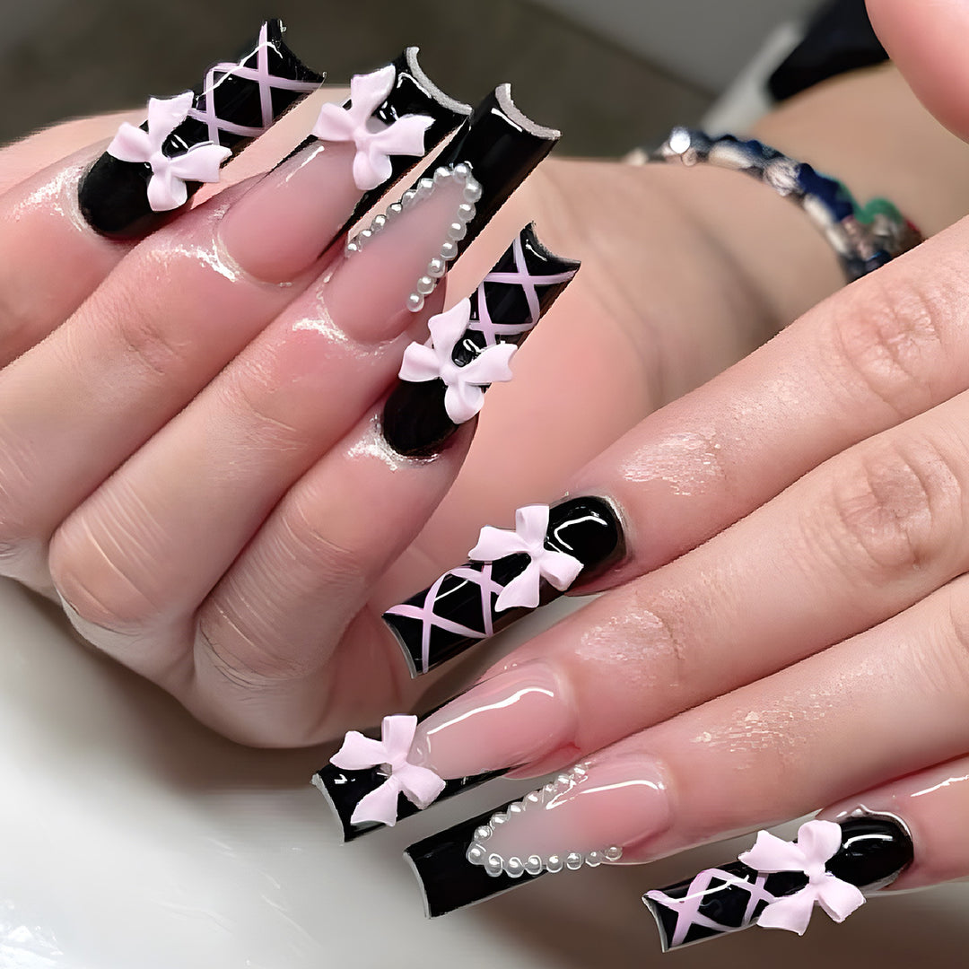 Artistic Bow-Adorned Stiletto Nail Set Bowlift