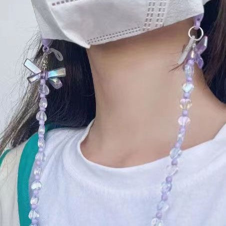 Fashionable glasses holder chain with heart and flower motifs Bowlift
