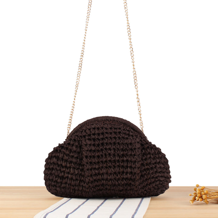 Shoulder bag made from handcrafted natural fibers with elegant chain decoration Bowlift