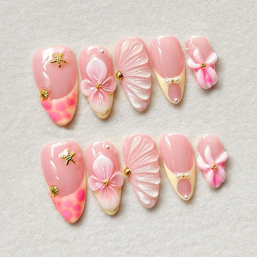 Decorative artificial nails with floral elements Bowlift