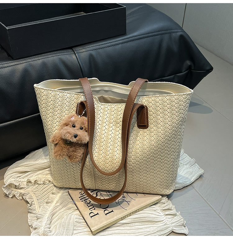 Woven Leather Shoulder Tote Bag Bowlift