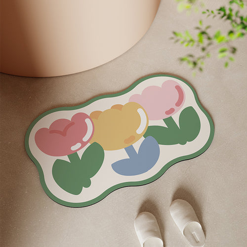Artistic Floral Bath Mat Bowlift