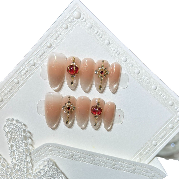 Elegant Stiletto Press-On Nail Set with Gemstone Accents Bowlift