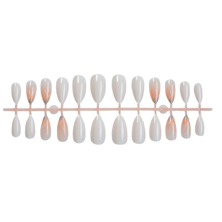 Luxurious Faux Finish Press-On Nail Set with Elegant Floral Design Bowlift