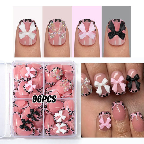 Artificial nail set with impressive floral and bow accents Bowlift
