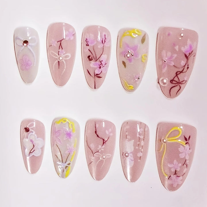 Artistic Floral Press-On Nail Set Bowlift 1789447219