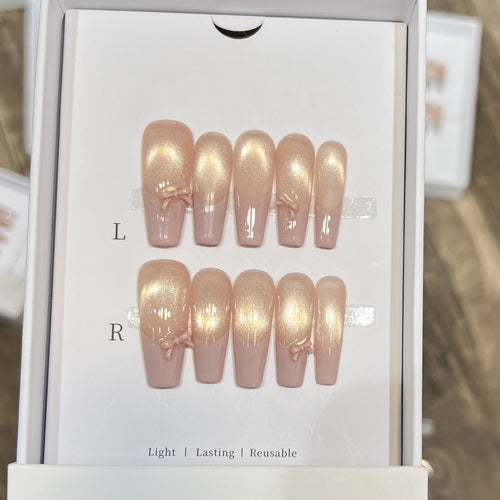 Reusable Press-On Nail Set with Elegant Bow Accents Bowlift