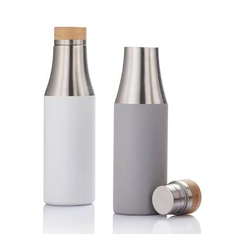 Women double-walled stainless steel drinking bottle with bamboo lid Bowlift