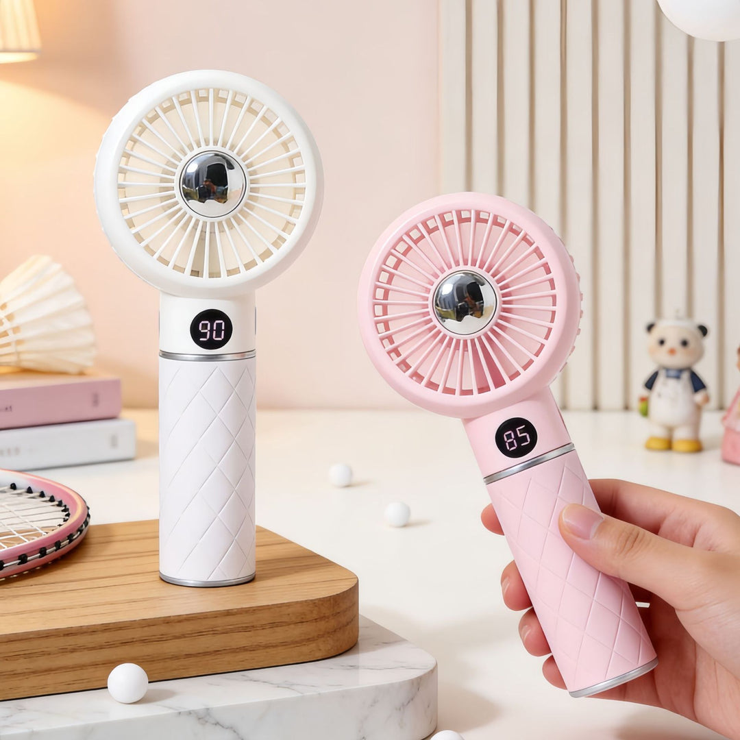 Women's Portable Mini Fan with Digital Display Bowlift