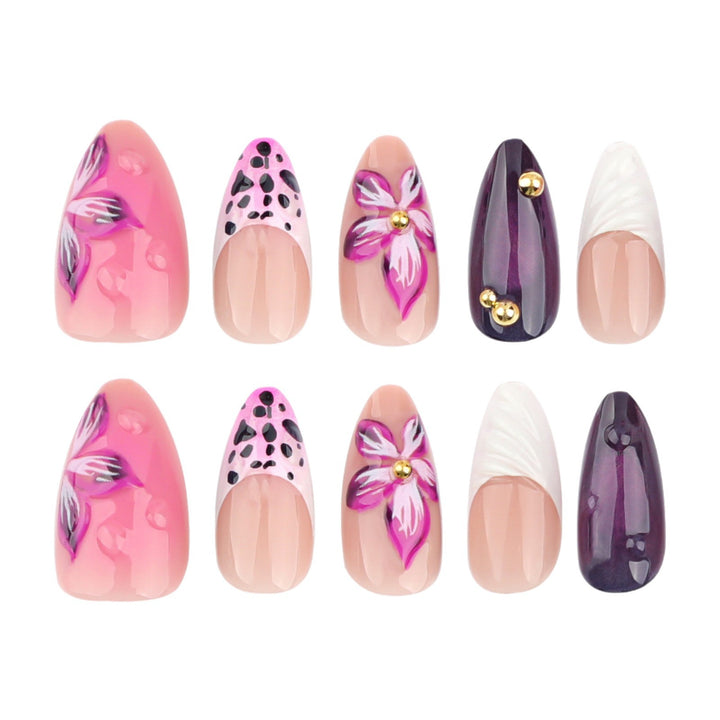 Artistic Floral and Textured Press-On Nail Set Bowlift