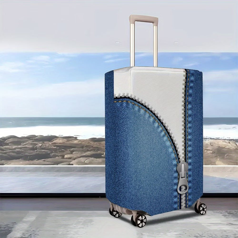 Unisex non-elastic luggage cover in zipper look with jeans structure and robust stretch fit for trolley Bowlift