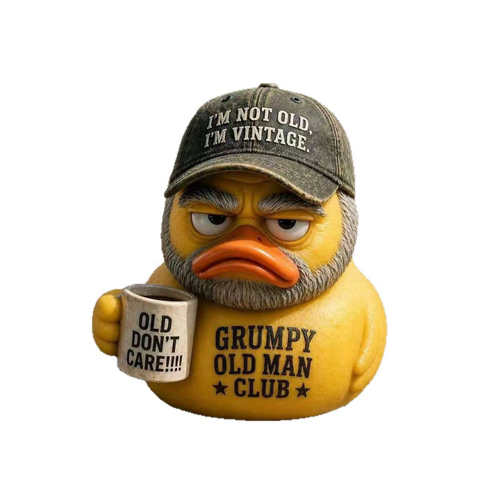 Funny rubber duck with vintage hat and cup Bowlift