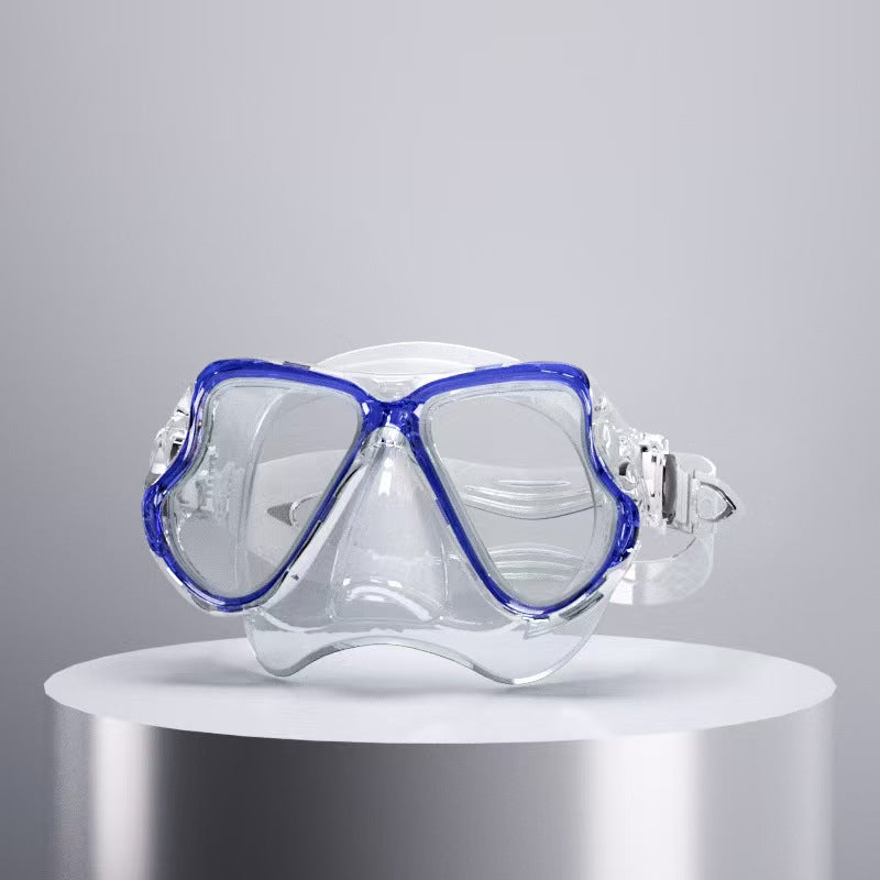 Diving mask with ergonomic design and a flexible snorkel Bowlift