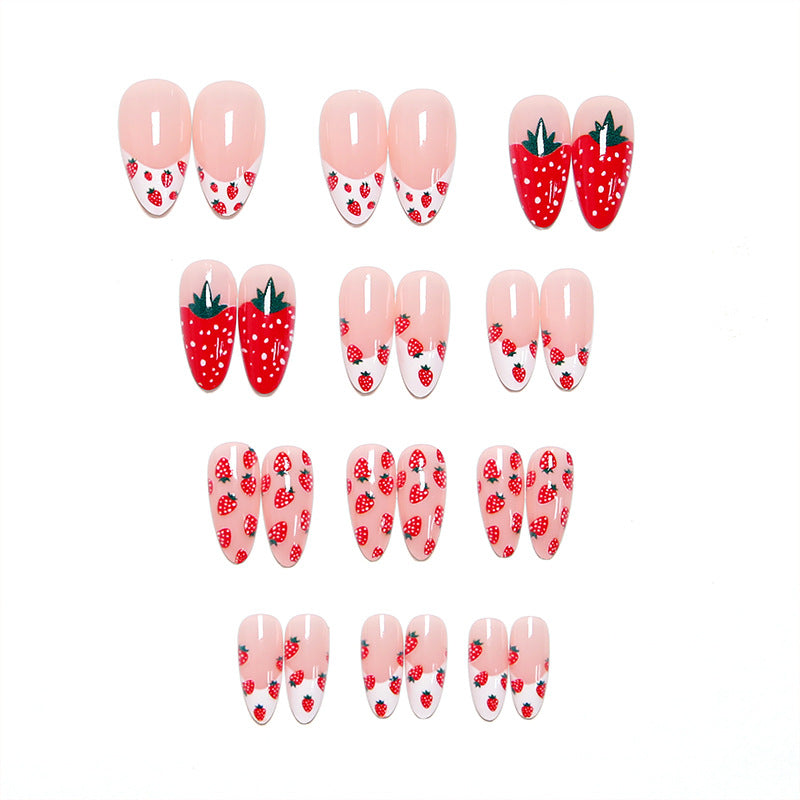 Artificial nail set with fruity strawberry pattern Bowlift