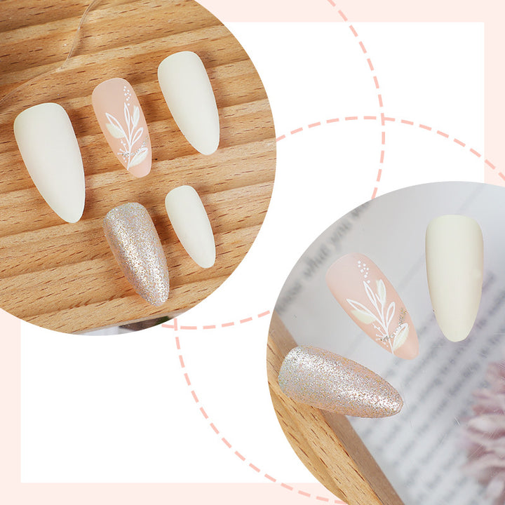 Elegant Press-On Nail Art Set with Floral Accents Bowlift