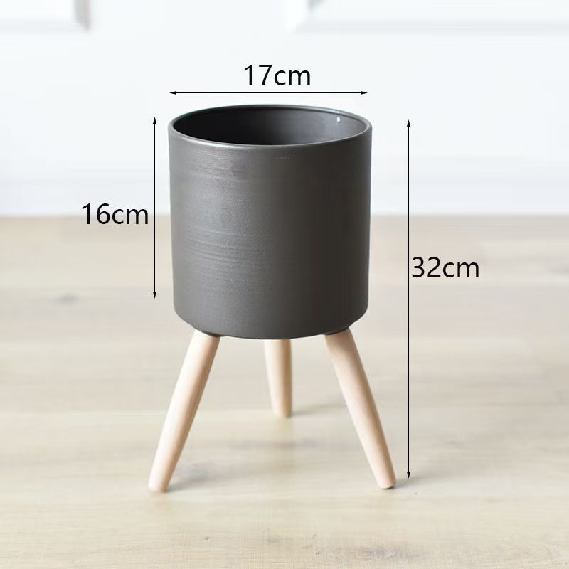 Plant pot with wooden stand