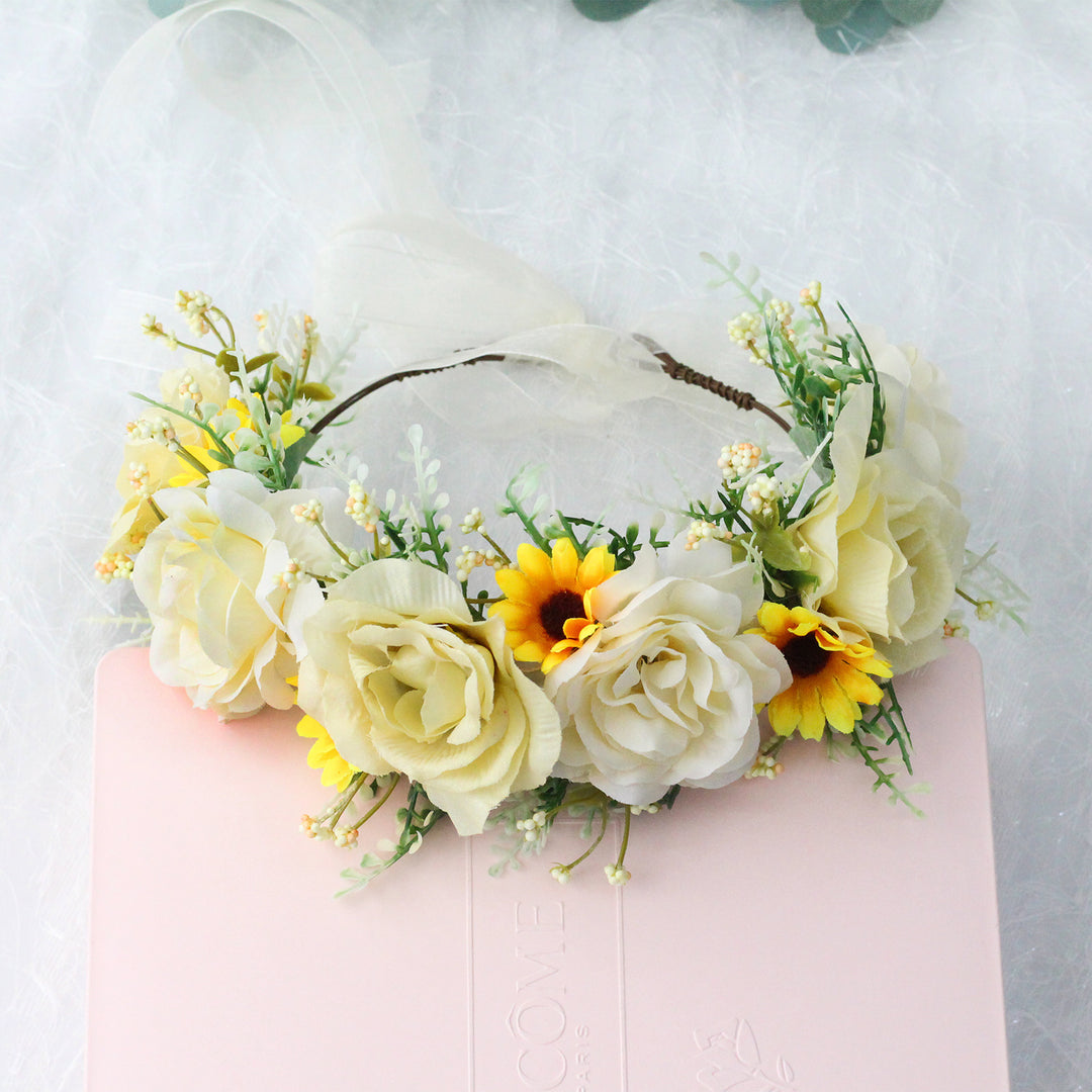 Handmade Romantic Artificial Flower Crown Headband for Bridal and Festival Bowlift