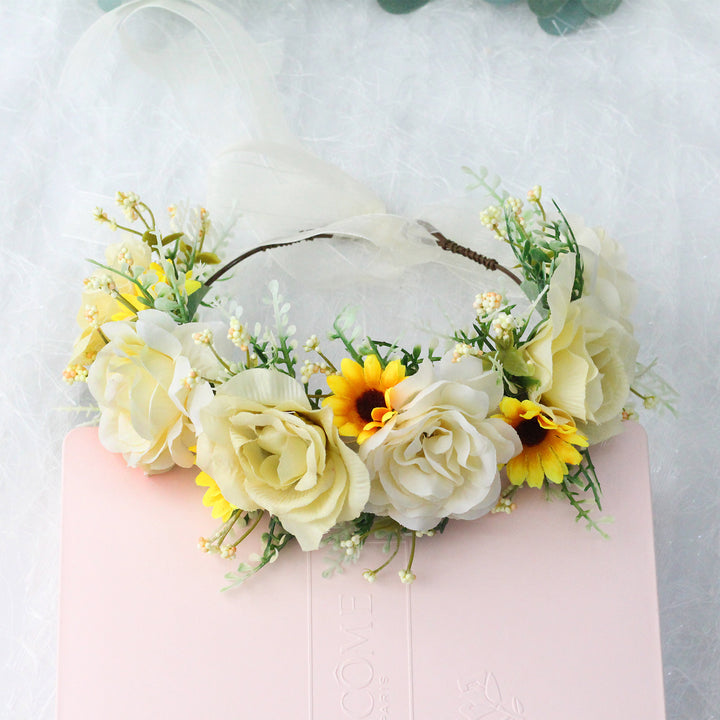 Handmade Romantic Artificial Flower Crown Headband for Bridal and Festival Bowlift