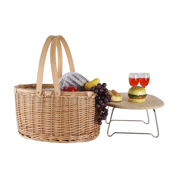 Ladies picnic basket made of high-quality natural material with sturdy wooden lid Bowlift