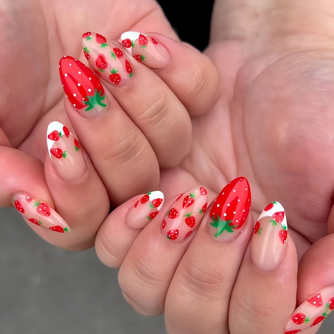 Strawberry-Themed Press-On Nail Set Bowlift
