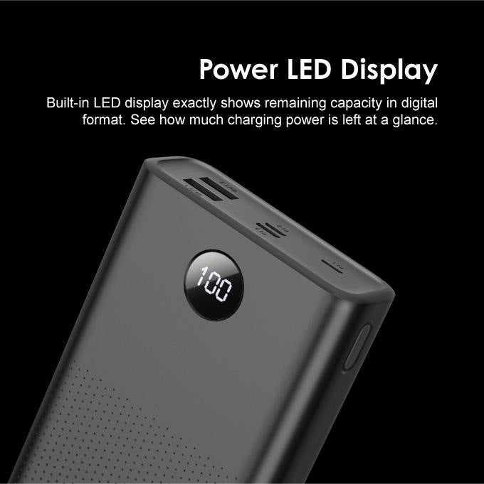 High-capacity dual-port fast charging power bank with digital battery display and USB-C pass-through Bowlift
