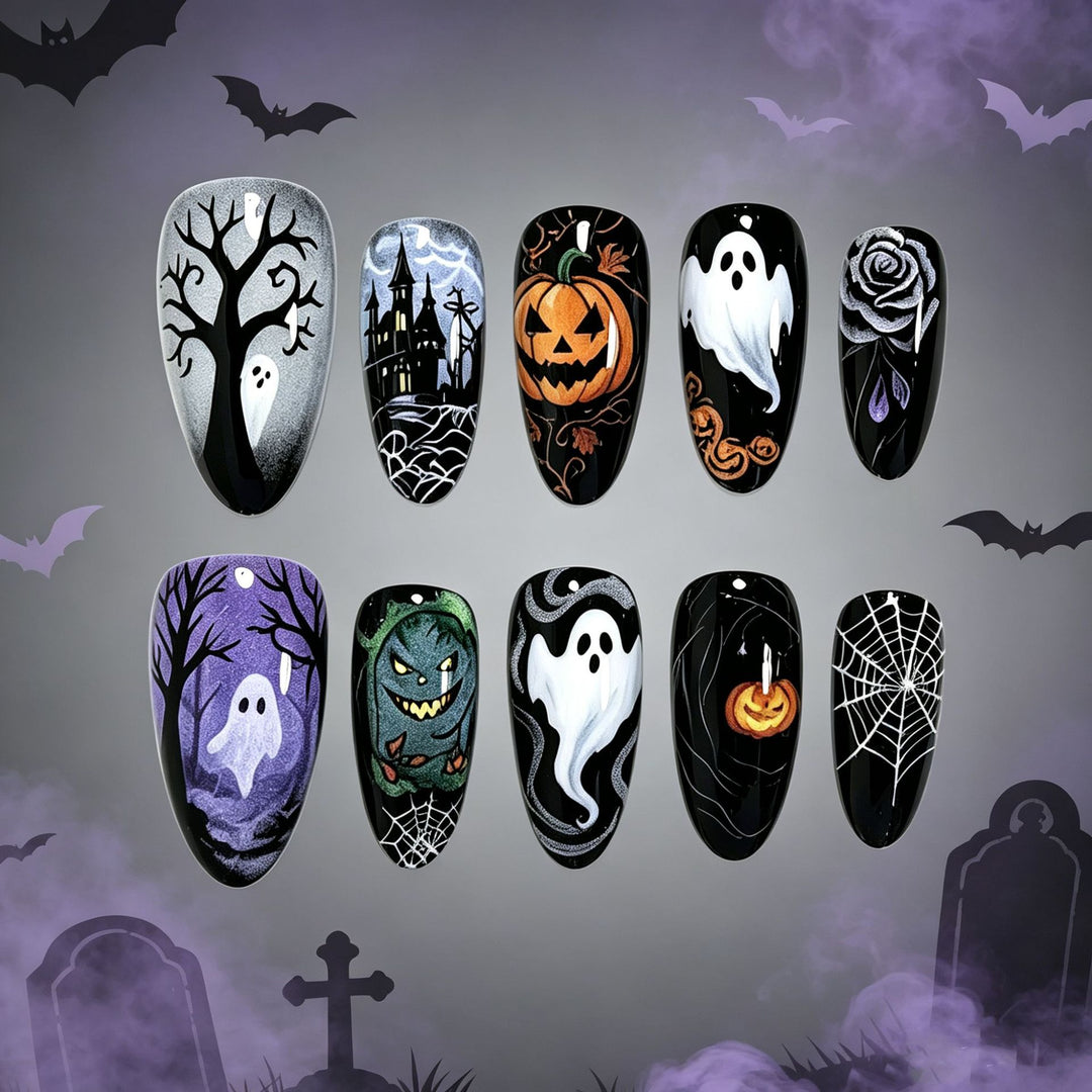 Halloween-Themed Press-On Nail Art Design Set Bowlift