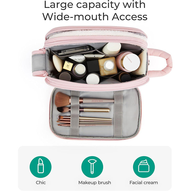 Cosmetic Organizer Bag with Multiple Compartments and Removable Interior Compartment Bowlift