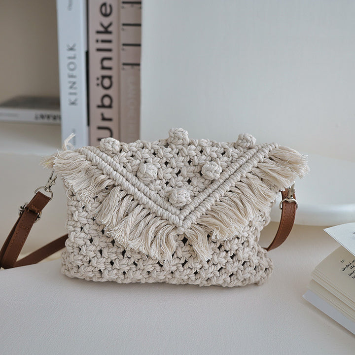 Handmade Fashion Crossbody Bag with Fringes and Decorative Accents Bowlift