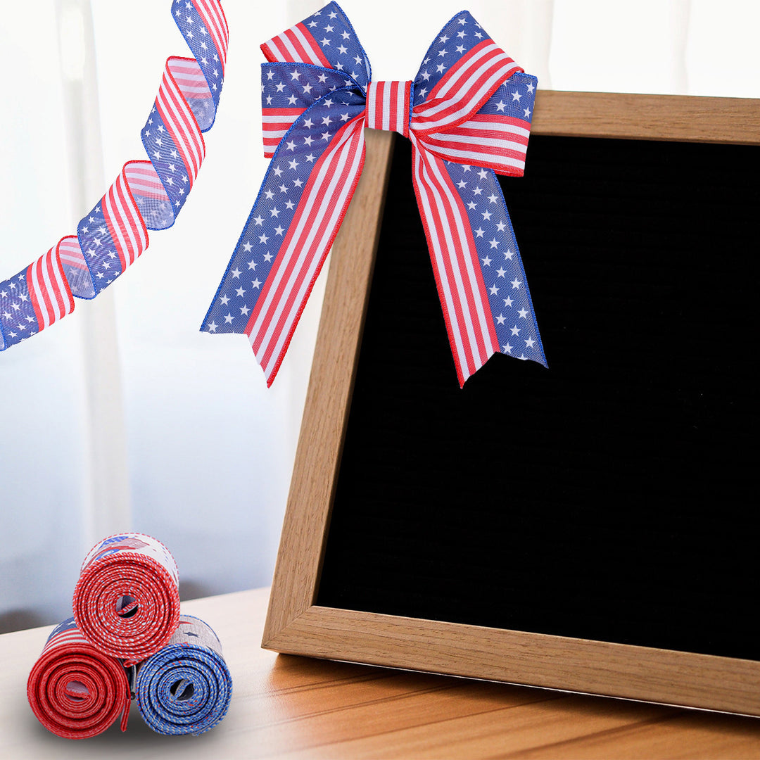 Unisex nan decorative wired Americana craft ribbon set with stars stripes truck and flag print Bowlift