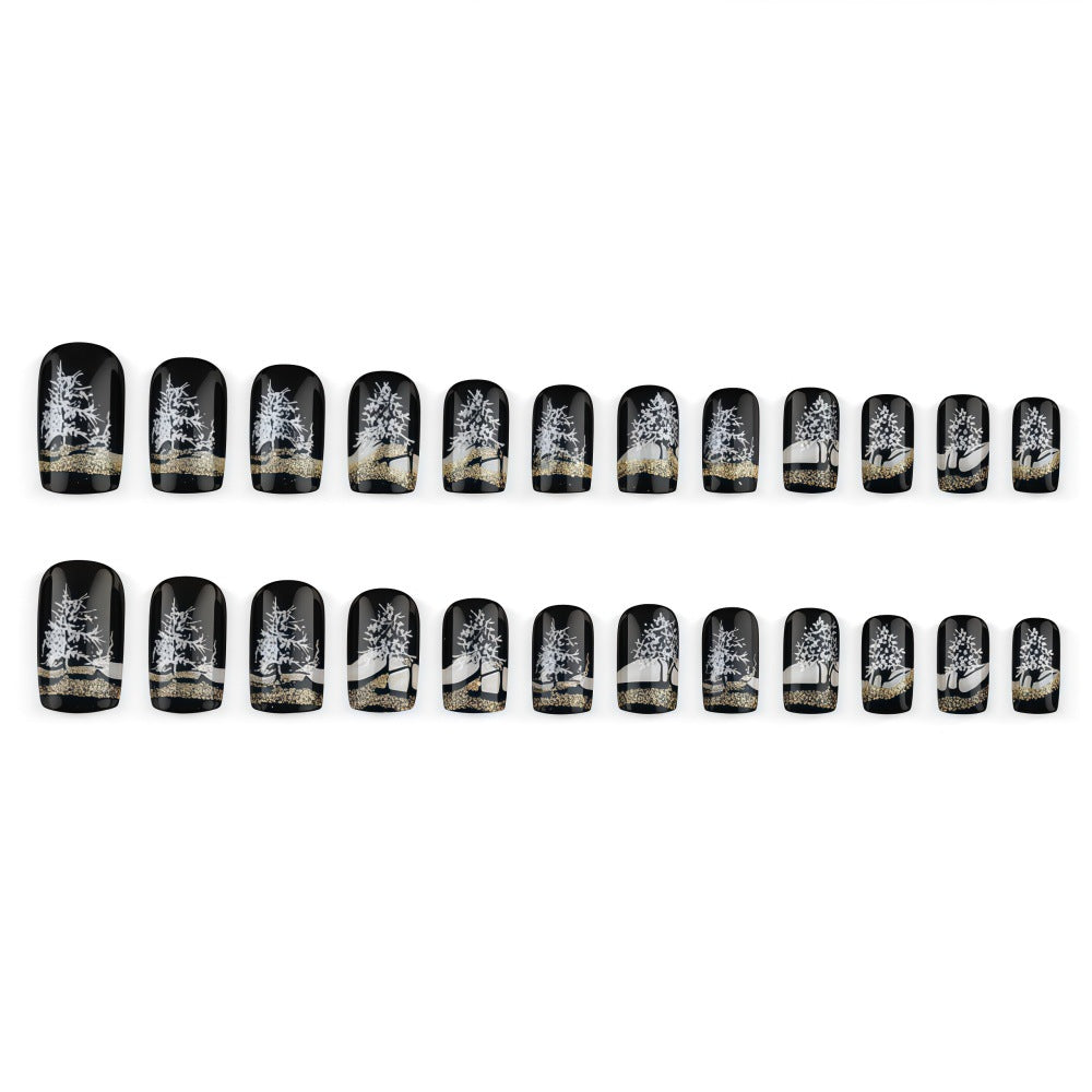 Artificial nails with romantic winter forest pattern Bowlift