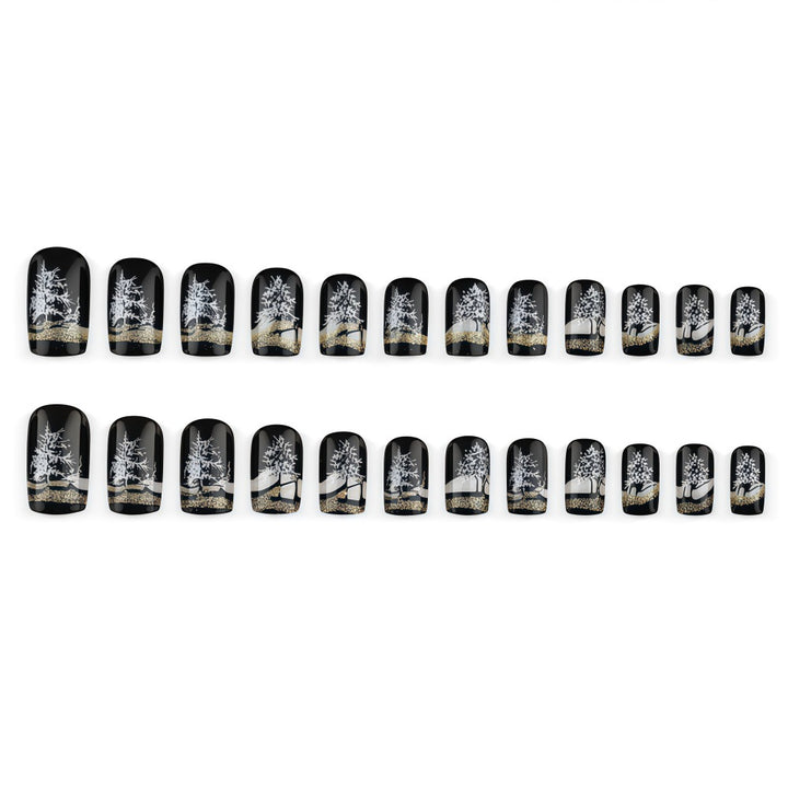 Artificial nails with romantic winter forest pattern Bowlift