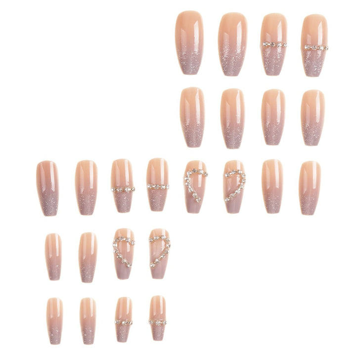 Heart-Shaped Rhinestone Press-On Nail Art Bowlift