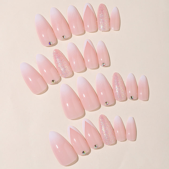 Elegant Press-On Nail Tips Set with Glitter and Ombre Design Bowlift