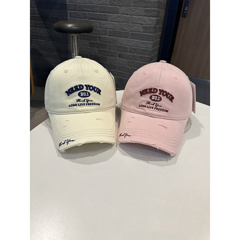 Men's Distressed Cotton Embroidered Baseball Cap Bowlift