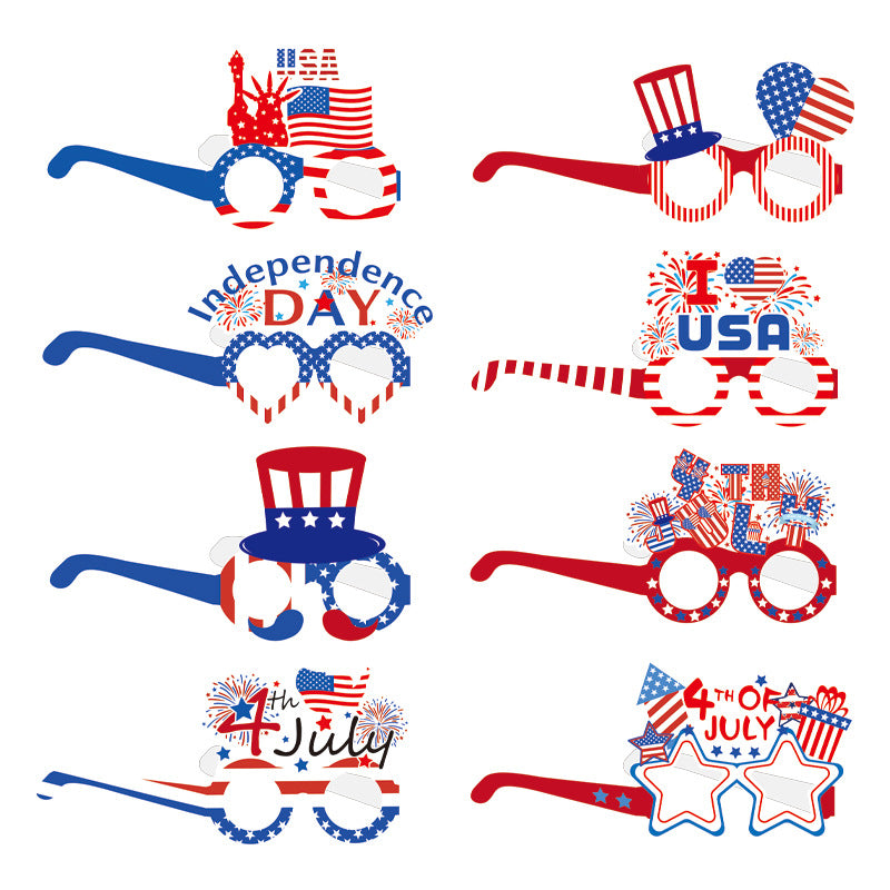 Unisex nan novelty patriotic party glasses assortment with themed foam toppers and mixed star and heart lens shapes Bowlift