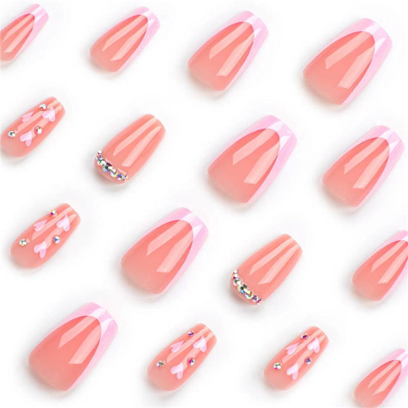Elegant Long Press-On Nail Set with Rhinestone Accents Bowlift