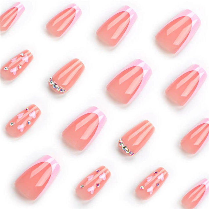 Elegant Long Press-On Nail Set with Rhinestone Accents Bowlift