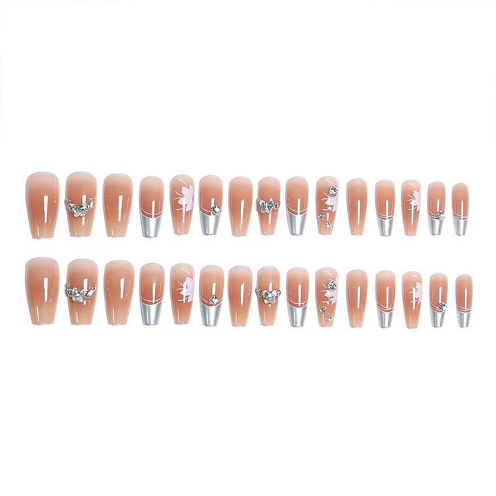 Artificial nail set with glamorous floral and glitter decorations Bowlift