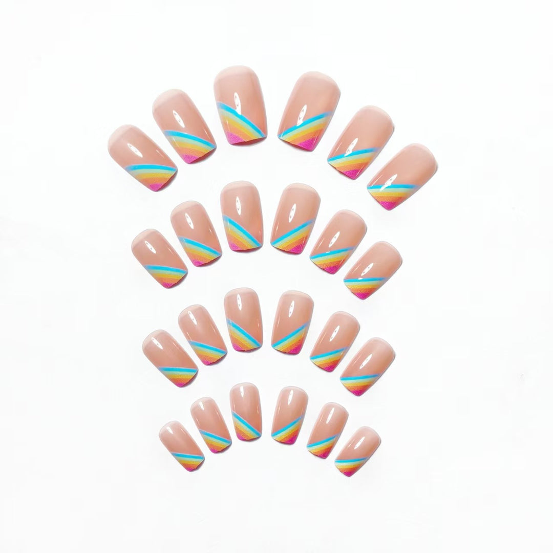 Elegant Rainbow French Tip Nail Art Bowlift