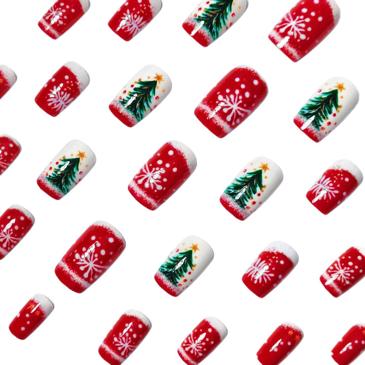 Artificial nails with festive Christmas tree motif Bowlift