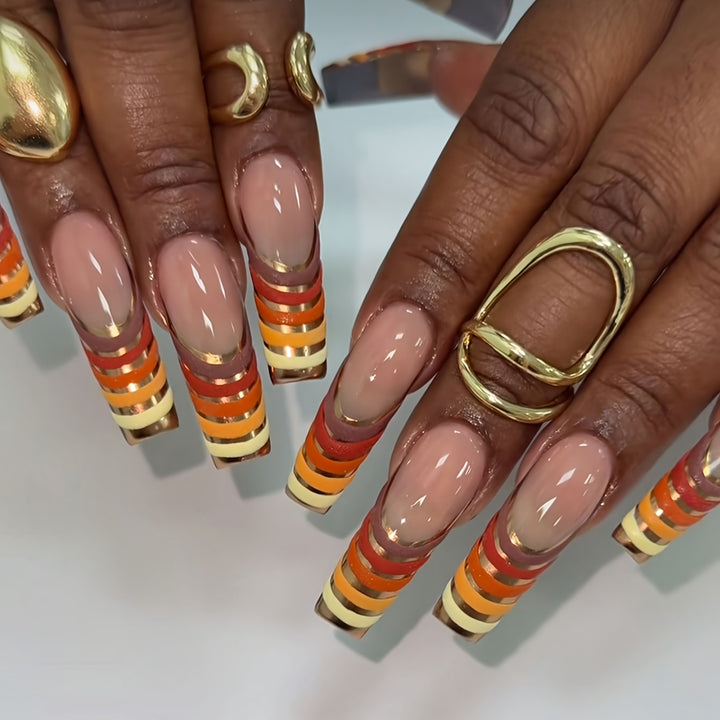 Striped Acrylic Nail Extensions Bowlift